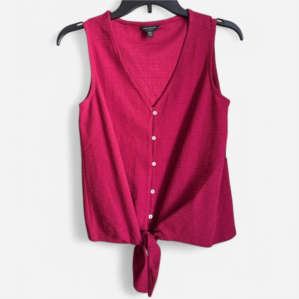 NWT Lucky Brand textured tied front sleeveless top women’s XS pink berry color